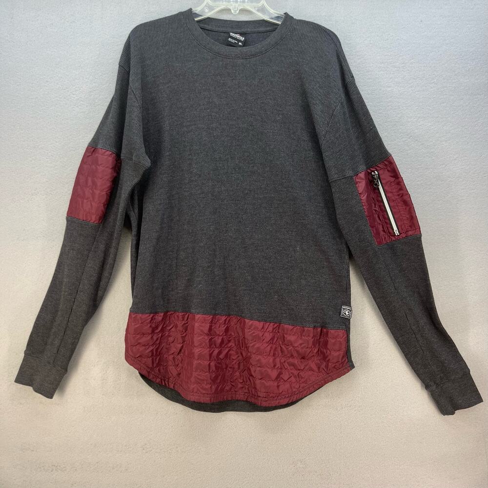 Southpole Top Women's XL Grey Maroon Crew Neck Pullover Sweatshirt Gorpcore